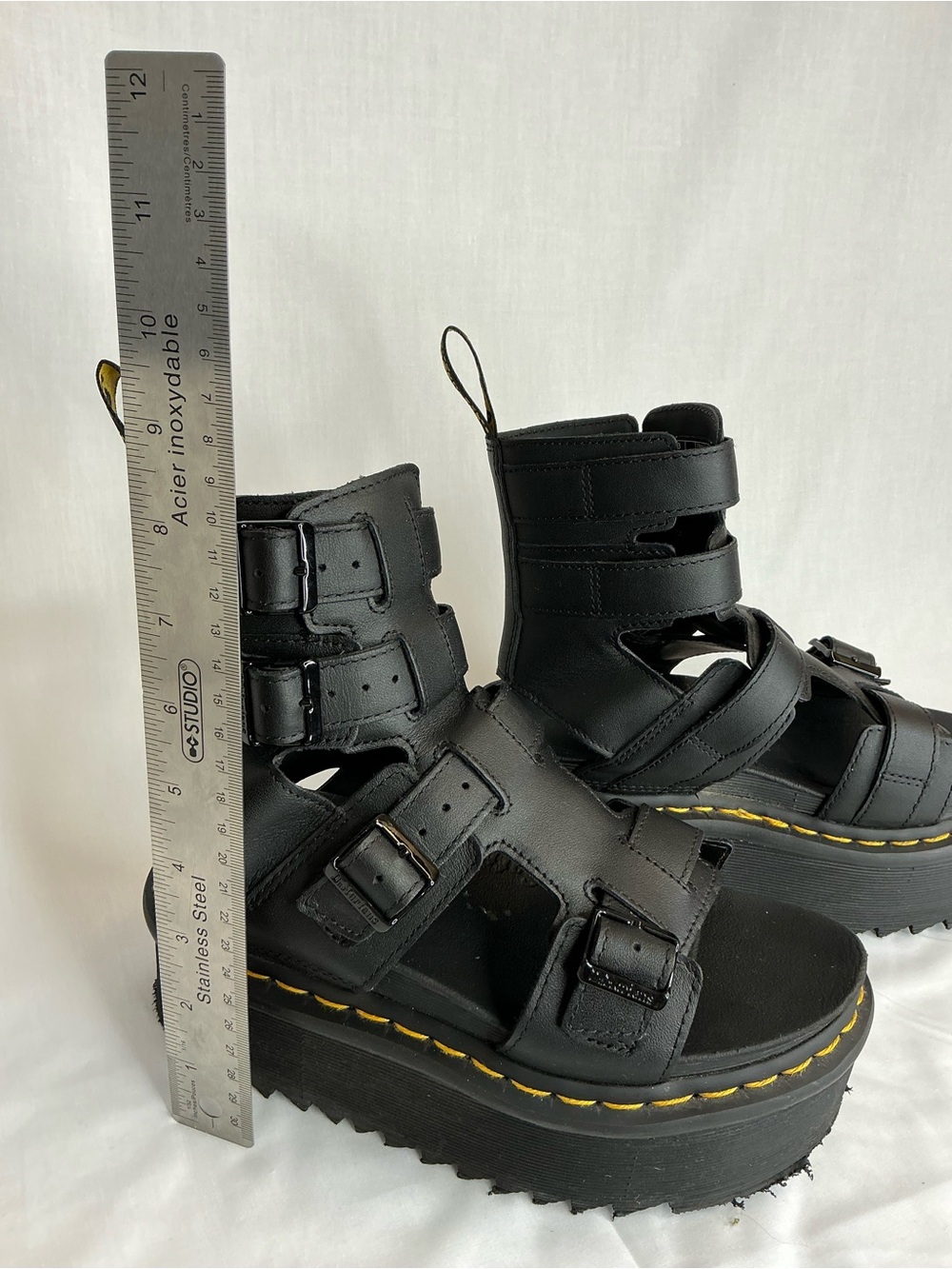 2110 - Dr. Martens Black Leather Platform Strappy Sandals - Picture 4 of 7